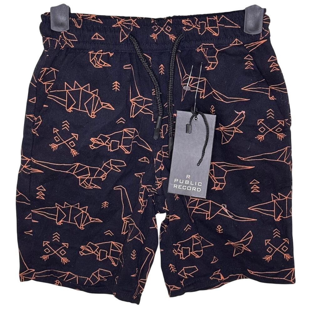 *NWT* Public Record little boy navy blue Dino print draw string shorts size 4|S